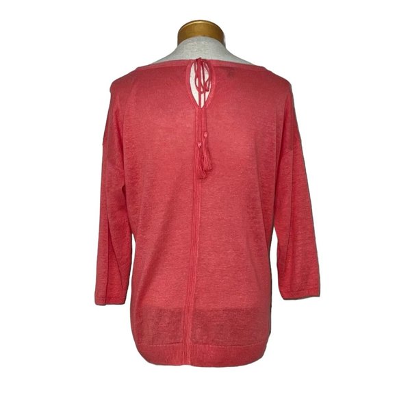 Talbots Petites - Women's M 100% Linen Pink Lightweight Sweater Tie Back - Picture 6 of 13